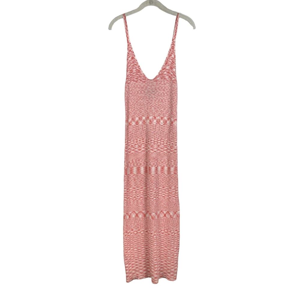 GRACIA Space Dye Ribbed Knit Maxi Tank Dress Size M Orange Peach White Stretchy